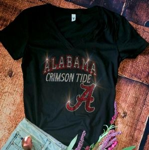 New University of Alabama Crimson Tide VNeck Relaxed Fit Rhinestone T-Shirt S-XL